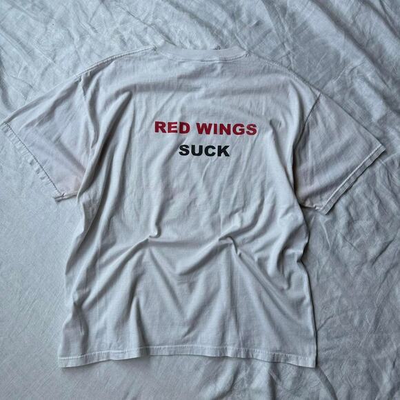 Vintage 90s Y2K Calvin Hobbes Detroit Red Wing NHL Shirt Tee - Picture 6 of 8